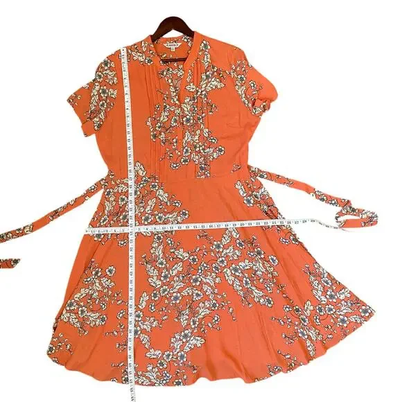 Nanette Lepore V-Neck Short Sleeve Pintuck Front Tie Dress A-line Floral Size 16 - Picture 8 of 9